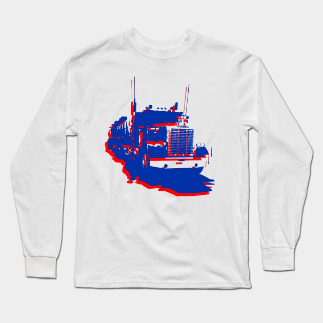 Freightliner classic 1980s big rig truck monoblock red, white and blue Long Sleeve T-Shirt by soitwouldseem